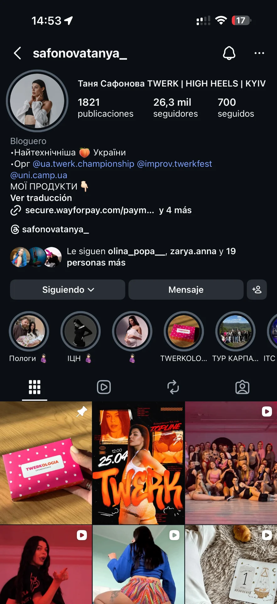 Tanya Safonova twerk instructor Instagram profile — daily twerk tutorials, beginner tips, and 26K students learning how to twerk